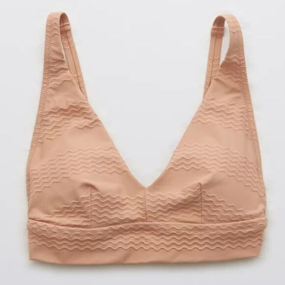 Aerie Jacquard Longline V Scoop Bikini Top Size M Minimalist Nude Tan Natural - Picture 4 of 10